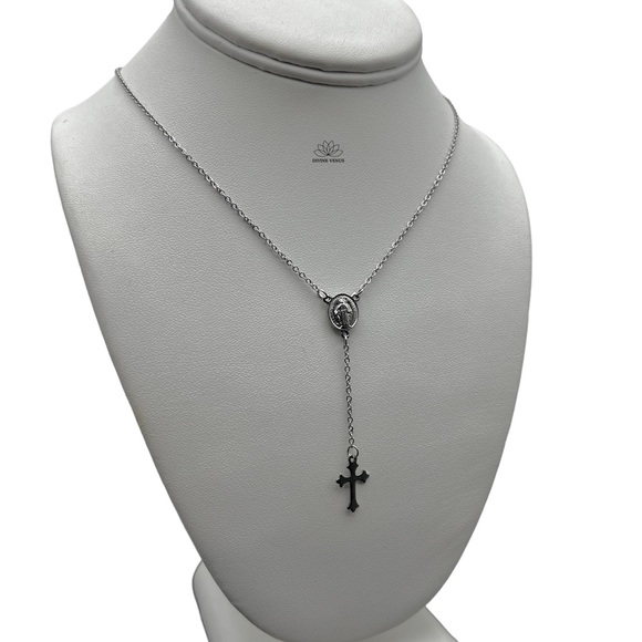 Rosary Style Necklace - Stainless Steel - Handmade - Picture 4 of 6